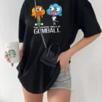 Bisiklet Yaka Baskılı Oversize T-Shirt - Siyah