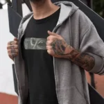 Unisex Bisiklet Yaka Baskılı Oversize T-Shirt - Siyah