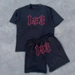 Erkek Nakış İşlemeli Şortlu Takım - Siyah