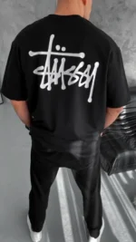 Unisex Bisiklet Yaka Baskılı Oversize T-Shirt - Siyah - Görsel 2