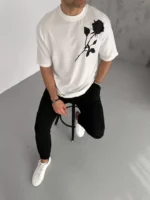 Unisex Bisiklet Yaka Baskılı Oversize T-Shirt - Beyaz - Görsel 2