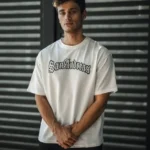 Unisex Bisiklet Yaka Baskılı Oversize T-Shirt - Beyaz