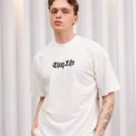 Unisex Bisiklet Yaka Baskılı Oversize T-Shirt - Beyaz