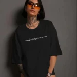 Unisex Bisiklet Yaka Baskılı T-Shirt - Siyah