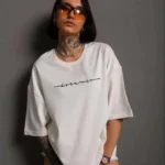 Unisex Bisiklet Yaka Baskılı T-Shirt - Beyaz