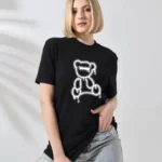 Unisex Bisiklet Yaka Baskılı T-Shirt - Siyah