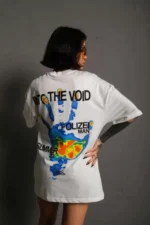 Unisex Bisiklet Yaka Baskılı Oversize T-Shirt - Beyaz - Görsel 2