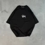 Unisex Bisiklet Yaka Baskılı Oversize T-Shirt - Siyah