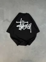 Unisex Bisiklet Yaka Baskılı Oversize T-Shirt - Siyah - Görsel 2