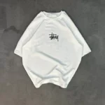 Unisex Bisiklet Yaka Baskılı Oversize T-Shirt - Beyaz