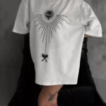 Unisex Bisiklet Yaka Baskılı Oversize T-Shirt - Beyaz