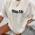 Unisex Bisiklet Yaka Baskılı Oversize T-Shirt - Beyaz