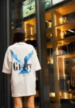 Unisex Bisiklet Yaka Baskılı Oversize T-Shirt - Beyaz - Görsel 2