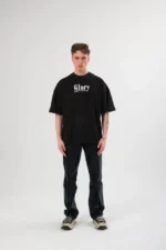 Unisex Bisiklet Yaka Baskılı Oversize T-Shirt - Siyah - Görsel 3