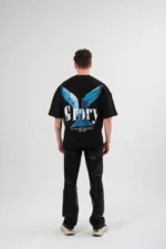 Unisex Bisiklet Yaka Baskılı Oversize T-Shirt - Siyah - Görsel 4