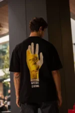 Unisex Bisiklet Yaka Baskılı Oversize T-Shirt - Siyah - Görsel 2