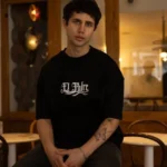 Unisex Bisiklet Yaka Baskılı Oversize T-Shirt - Siyah