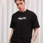 Unisex Bisiklet Yaka Baskılı Oversize T-Shirt - Siyah