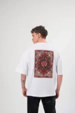 Unisex Bisiklet Yaka Baskılı Oversize T-Shirt - Beyaz - Görsel 2