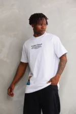 Unisex Bisiklet Yaka Baskılı Oversize T-Shirt - Beyaz - Görsel 2