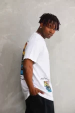 Unisex Bisiklet Yaka Baskılı Oversize T-Shirt - Beyaz - Görsel 3