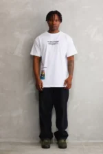 Unisex Bisiklet Yaka Baskılı Oversize T-Shirt - Beyaz - Görsel 4