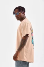 Unisex Bisiklet Yaka Baskılı Oversize T-Shirt - Bej - Görsel 3