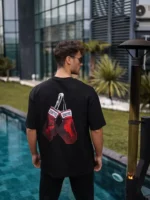 Unisex Bisiklet Yaka Baskılı Oversize T-Shirt - Siyah - Görsel 3