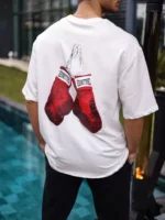 Unisex Bisiklet Yaka Baskılı Oversize T-Shirt - Beyaz - Görsel 2