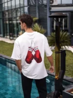 Unisex Bisiklet Yaka Baskılı Oversize T-Shirt - Beyaz - Görsel 3