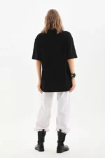Unisex Bisiklet Yaka 20/1 Düz Oversize T-Shirt - Siyah - Görsel 4