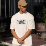 Unisex Bisiklet Yaka Baskılı Oversize T-Shirt - Beyaz