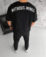 Unisex Bisiklet Yaka Baskılı Oversize T-Shirt - Siyah - Görsel 3