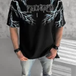 Unisex Bisiklet Yaka Baskılı Oversize T-Shirt-Siyah