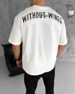 Unisex Bisiklet Yaka Baskılı Oversize T-Shirt - Beyaz - Görsel 2