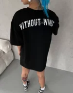 Unisex Bisiklet Yaka Baskılı Oversize T-Shirt - Siyah - Görsel 2