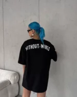 Unisex Bisiklet Yaka Baskılı Oversize T-Shirt - Siyah - Görsel 3