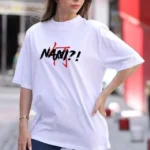 Unisex Bisiklet Yaka Baskılı Oversize T-Shirt - Beyaz