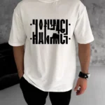 Unisex Bisiklet Yaka Katlanan Baskılı T-Shirt - Beyaz
