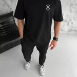 Unisex Bisiklet Yaka Baskılı Oversize T-Shirt - Siyah