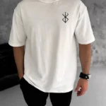 Unisex Bisiklet Yaka Baskılı Oversize T-Shirt - Beyaz