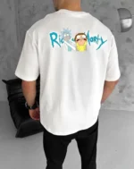 Unisex Bisiklet Yaka Baskılı Oversize T-Shirt - Beyaz - Görsel 2
