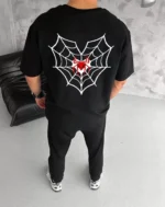 Unisex Bisiklet Yaka Baskılı Oversize T-Shirt - Siyah - Görsel 2