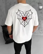 Unisex Bisiklet Yaka Baskılı Oversize T-Shirt - Beyaz - Görsel 2