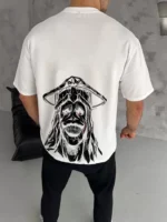 Unisex Bisiklet Yaka Baskılı Oversize T-Shirt - Beyaz - Görsel 2