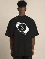 Unisex Bisiklet Yaka Baskılı Oversize T-Shirt - Siyah - Görsel 2