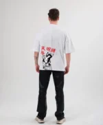 Unisex Bisiklet Yaka Baskılı Oversize T-Shirt - Beyaz - Görsel 2