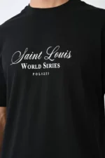 Unisex Bisiklet Yaka Baskılı Oversize T-Shirt - Siyah - Görsel 2