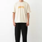 Unisex Bisiklet Yaka Baskılı Oversize T-Shirt - Beyaz