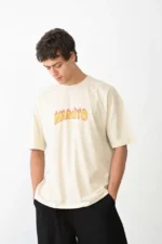 Unisex Bisiklet Yaka Baskılı Oversize T-Shirt - Beyaz - Görsel 2